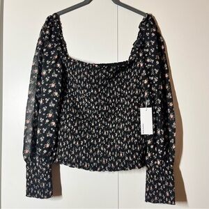Reformation Pinto Black Floral Smocked Blouse 1X